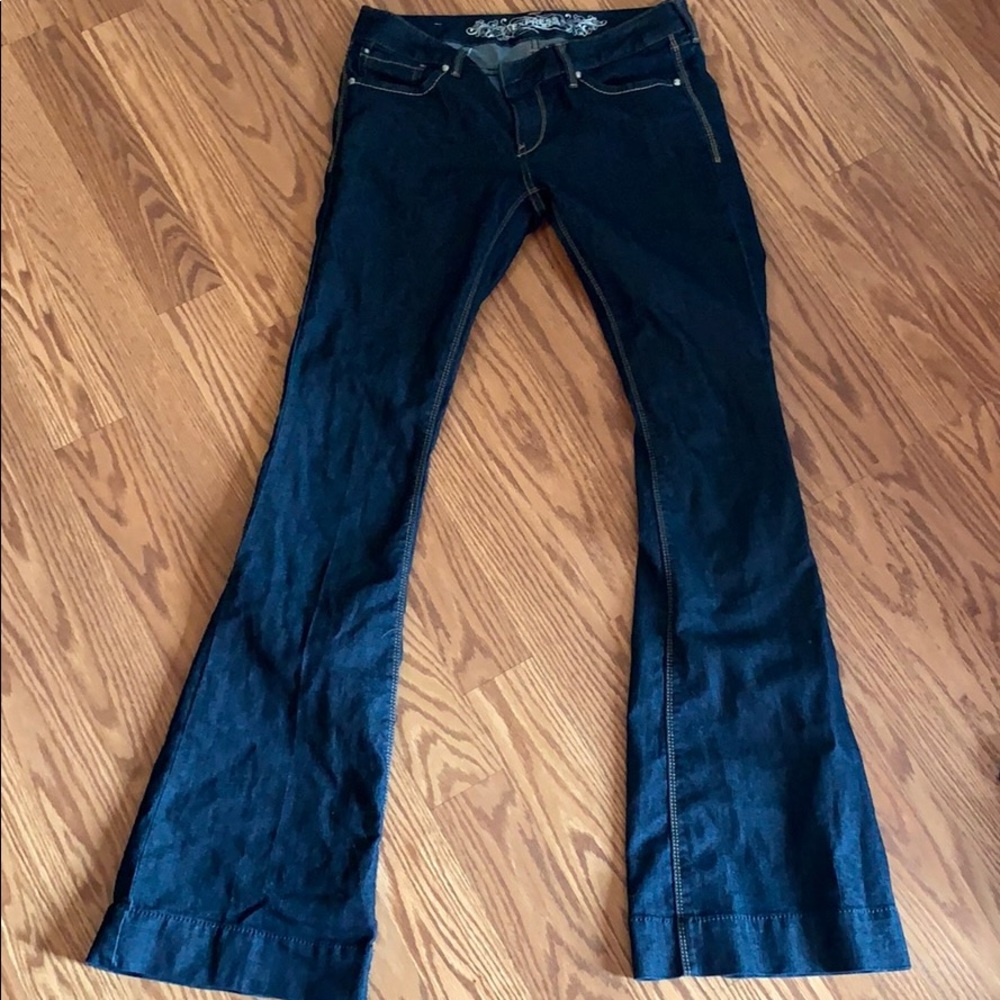 Dark wide leg/flare express jeans, never worn